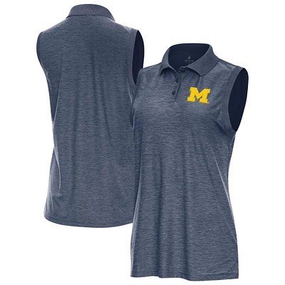 Women's Antigua  Heather Navy Michigan Wolverines Recap Sleeveless Polo