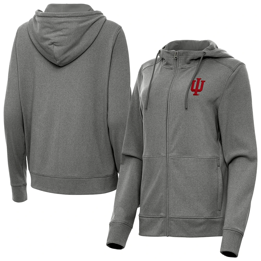 Women's Antigua Heather Black Indiana Hoosiers Seeker Full-Zip Hoodie Jacket