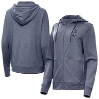 Women's Antigua Heather Navy Midshipmen Seeker Full-Zip Hoodie Jacket