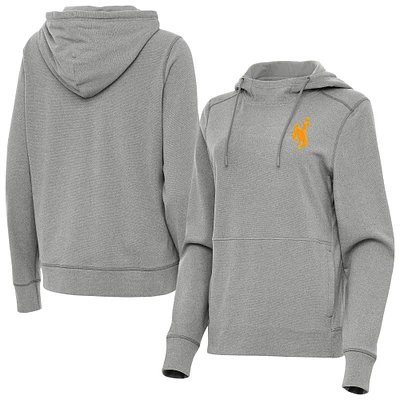 Women's Antigua  Heather Gray Wyoming Cowboys Justice Pullover Hoodie