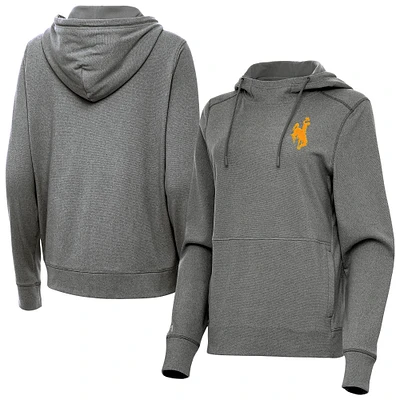 Women's Antigua  Charcoal Wyoming Cowboys Justice Pullover Hoodie