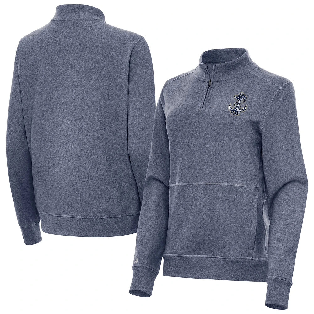 Women's Antigua Heather Navy Midshipmen Crush Quarter-Zip Jacket