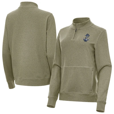Women's Antigua Heather Olive Navy Midshipmen Crush Quarter-Zip Jacket