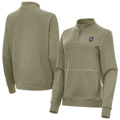 Women's Antigua Heather Olive New Mexico Lobos Crush Quarter-Zip Jacket