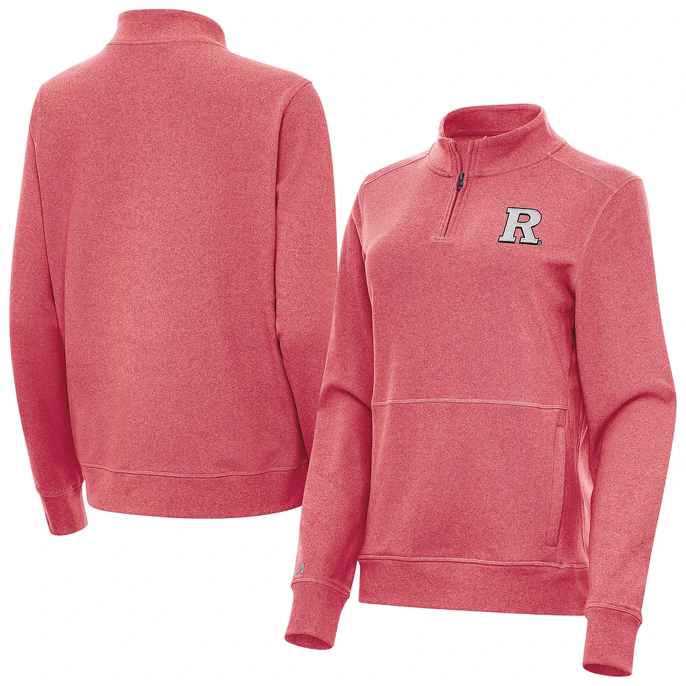 Women's Antigua Heather Scarlet Rutgers Knights Crush Quarter-Zip Sweatshirt