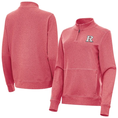Women's Antigua  Heather Scarlet Rutgers Knights Crush Quarter-Zip Sweatshirt