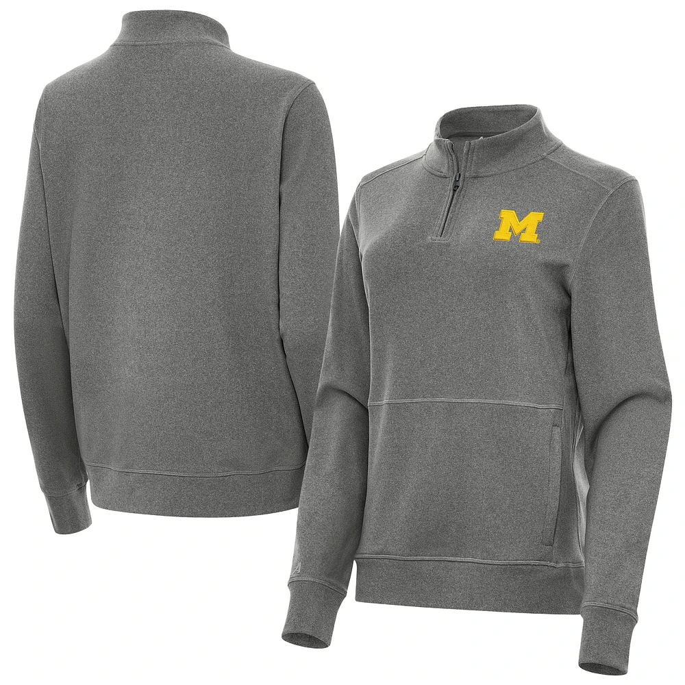 Women's Antigua Heather Black Michigan Wolverines Crush Quarter-Zip Jacket