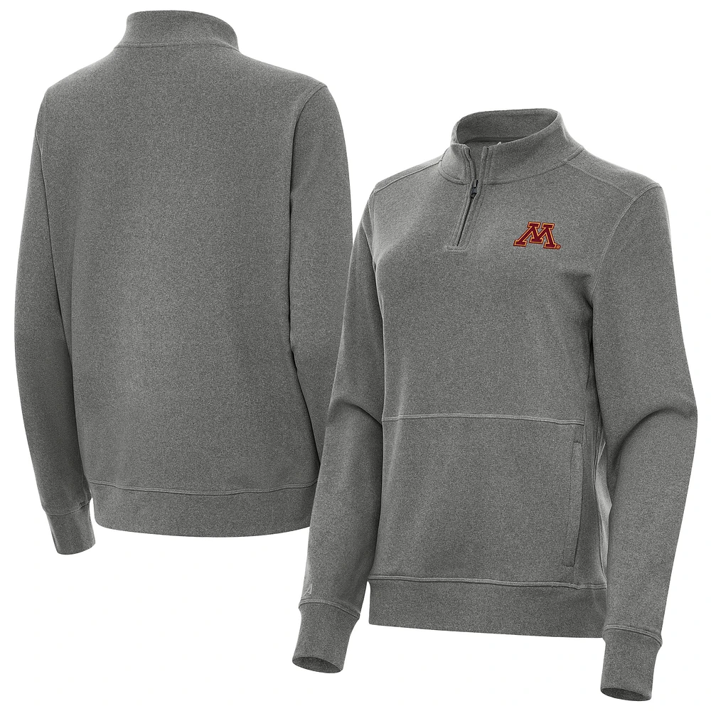Women's Antigua Heather Black Minnesota Golden Gophers Crush Quarter-Zip Jacket