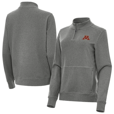 Women's Antigua  Heather Black Minnesota Golden Gophers Crush Quarter-Zip Jacket