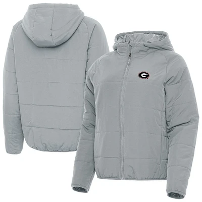Women's Antigua  Gray Georgia Bulldogs Universe Full-Zip Hooded Puffer Jacket