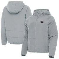 Women's Antigua  Gray Georgia Bulldogs Universe Full-Zip Hooded Puffer Jacket
