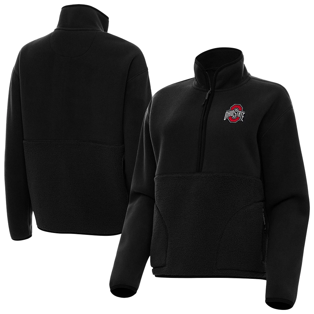 Women's Antigua Black Ohio State Buckeyes Figure Quarter-Zip Pullover Jacket