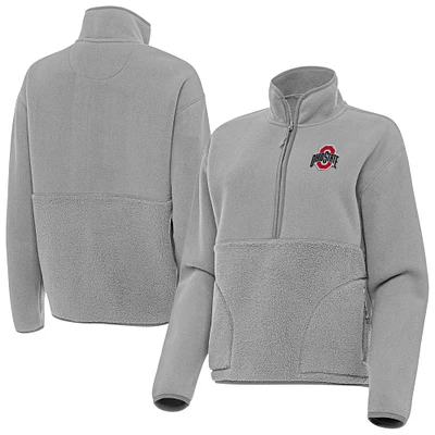 Women's Antigua  Gray Ohio State Buckeyes Figure Quarter-Zip Pullover Jacket