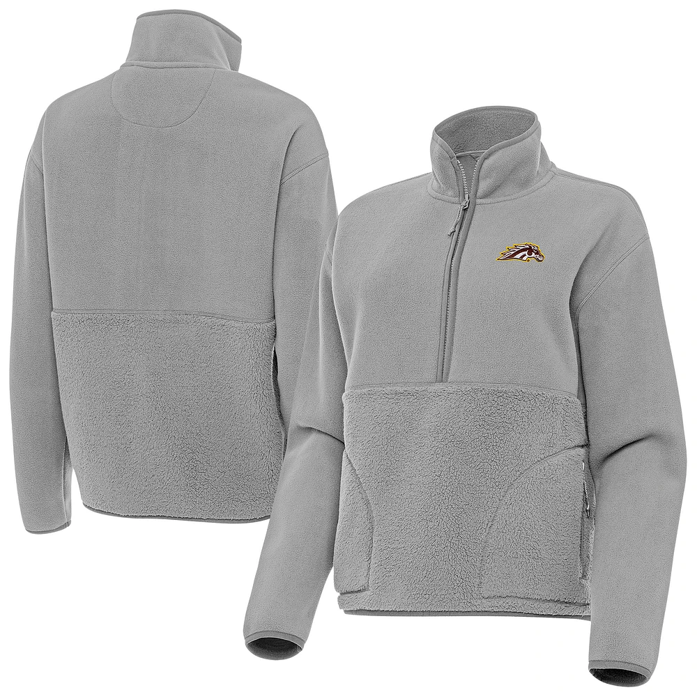 Women's Antigua Gray Western Michigan Broncos Figure Quarter-Zip Pullover Jacket