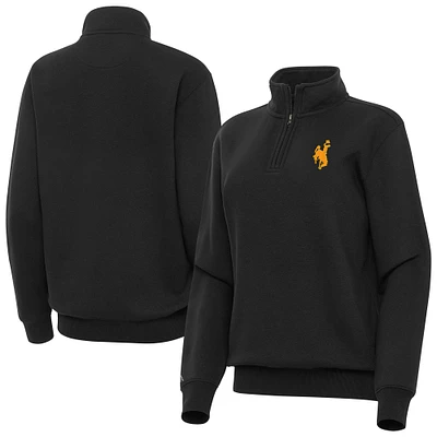 Women's Antigua  Black Wyoming Cowboys Victory Quarter-Zip Sweatshirt
