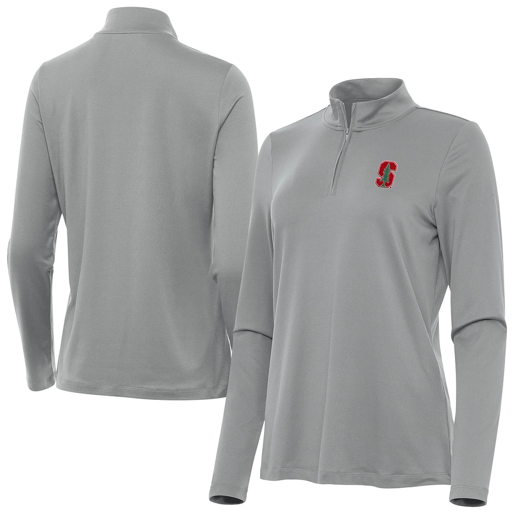 Women's Antigua Gray Stanford Cardinal Reprocess Quarter-Zip Top