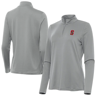 Women's Antigua  Gray Stanford Cardinal Reprocess Quarter-Zip Top