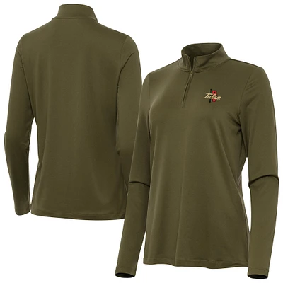 Women's Antigua  Olive Tulsa Golden Hurricane Reprocess Quarter-Zip Top