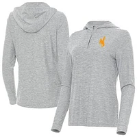 Women's Antigua  Heather Gray Wyoming Cowboys Daybreak Quarter-Zip Hoodie