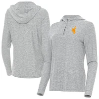 Women's Antigua  Heather Gray Wyoming Cowboys Daybreak Quarter-Zip Hoodie