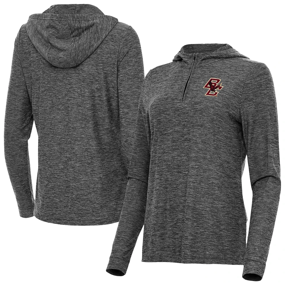 Women's Antigua  Heather Black Boston College Eagles Daybreak Quarter-Zip Hoodie