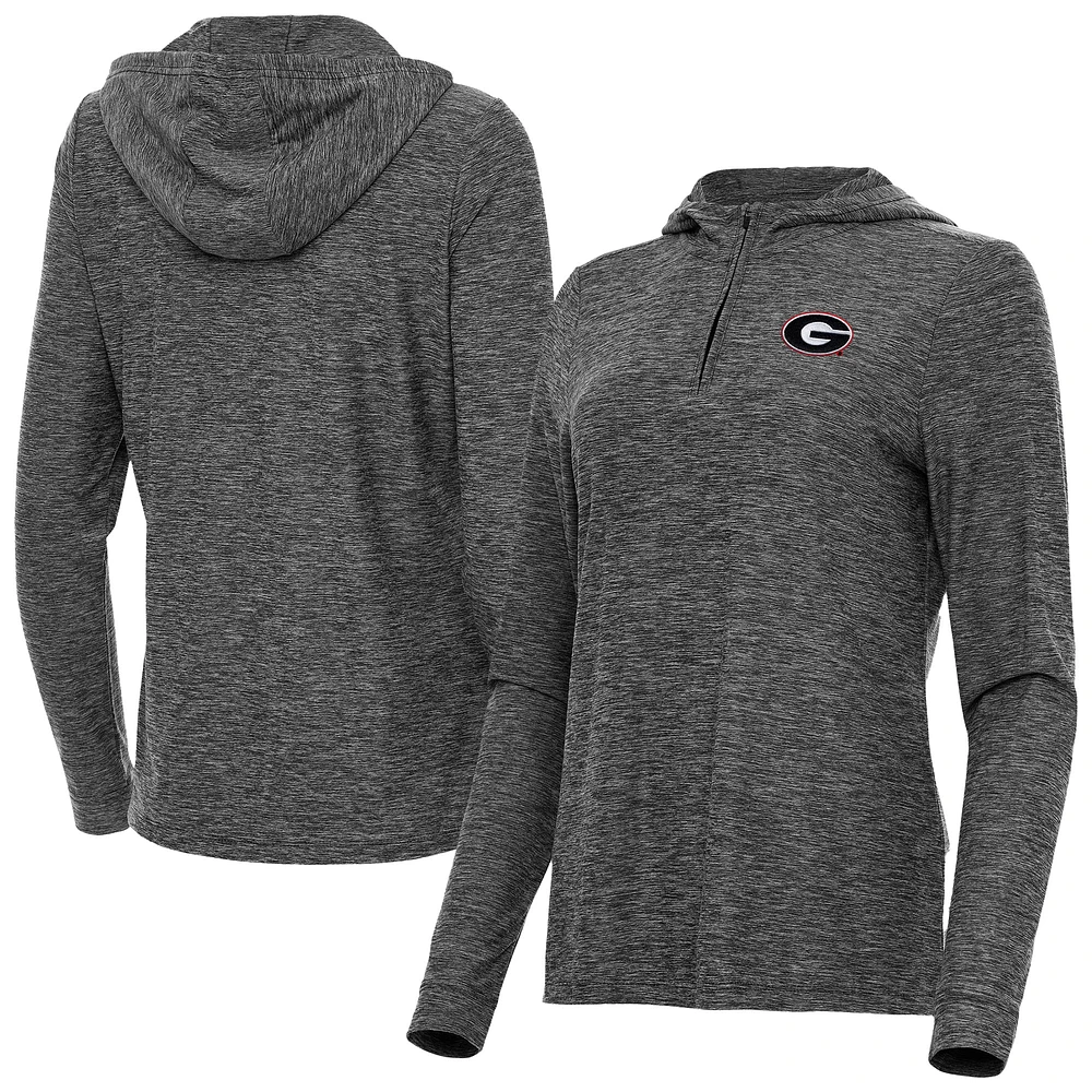 Women's Antigua Heather Black Georgia Bulldogs Daybreak Quarter-Zip Hoodie