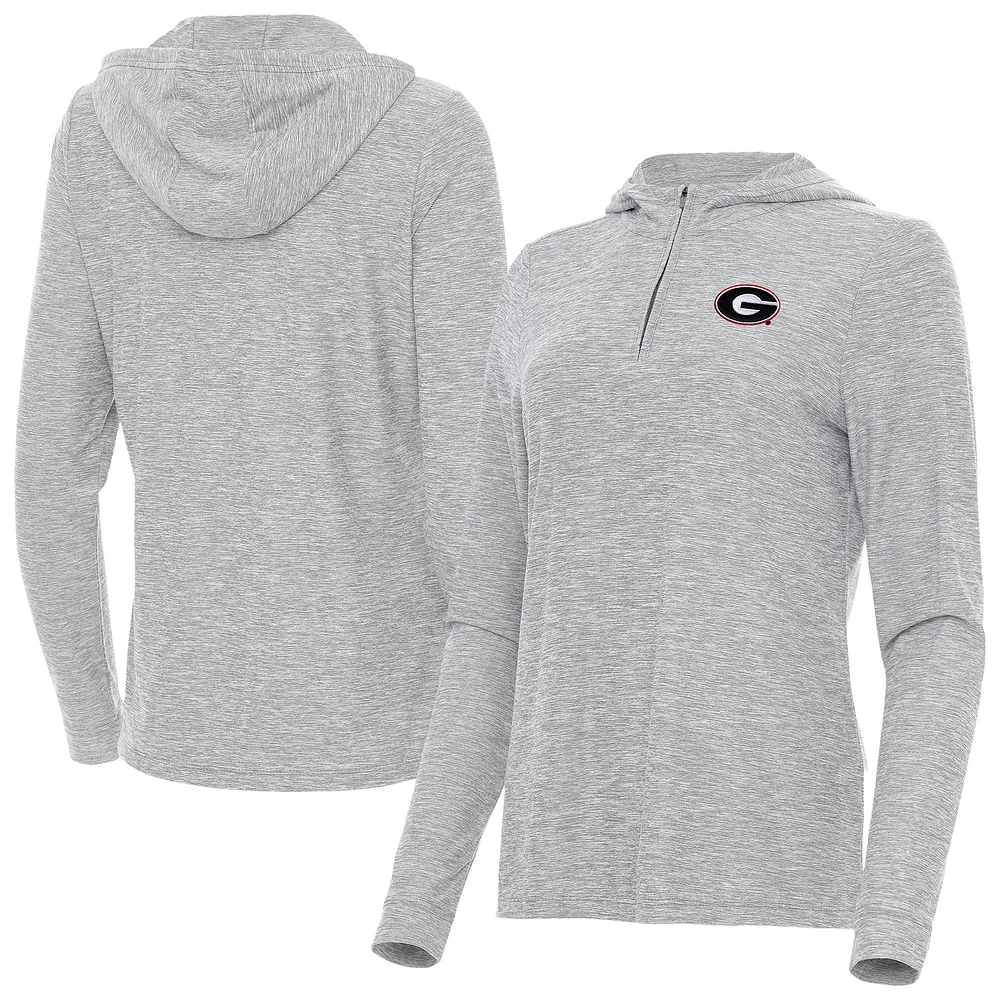 Women's Antigua Heather Gray Georgia Bulldogs Daybreak Quarter-Zip Hoodie