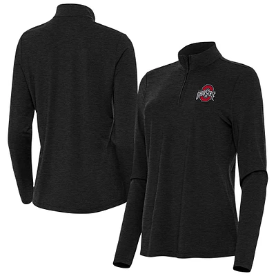 Women's Antigua  Heather Black Ohio State Buckeyes Bright Quarter-Zip Top