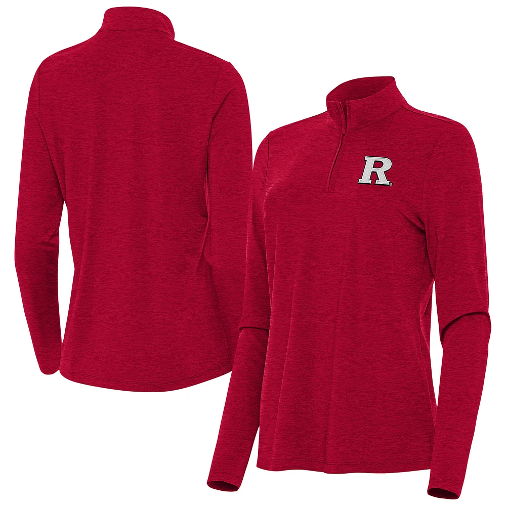 Women's Antigua Heather Scarlet Rutgers Knights Bright Quarter-Zip Top