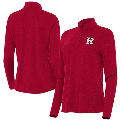 Women's Antigua Heather Scarlet Rutgers Knights Bright Quarter-Zip Top