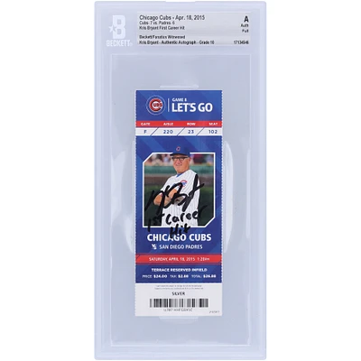 Kris Bryant Chicago Cubs Autographed Beckett Fanatics Witnessed Authenticated Auto 10 Ticket from April 18, 2015 with "1st Career Hit" Inscription