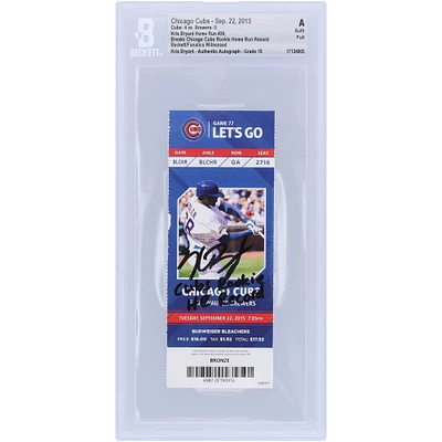 Kris Bryant Chicago Cubs Autographed Beckett Fanatics Witnessed Authenticated Auto 10 Ticket from September 22, 2015 with "Cubs Rookie HR Record" Inscription - 26th Career Home Run