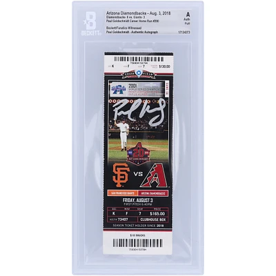 Paul Goldschmidt Arizona Diamondbacks Autographed Beckett Fanatics Witnessed Authenticated Ticket from August 3, 2018 - 200th Career Home Run
