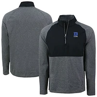 Men's Cutter & Buck Heather Black/Black Duke Blue Devils Adapt Eco Knit Hybrid Recycled Raglan DryTec Quarter-Zip Jacket