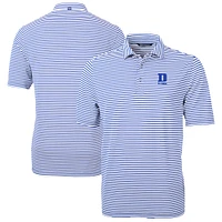 Men's Cutter & Buck Royal Duke Blue Devils Virtue Eco Pique Stripe Recycled DryTec Polo