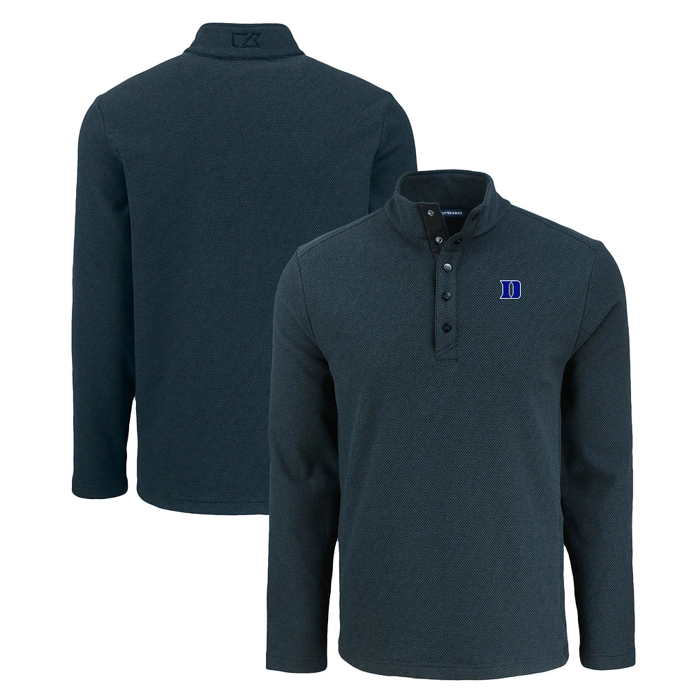 Men's Cutter & Buck Duke Blue Devils Hunts Point Eco Textured Fleece Recycled Half-Snap Sweatshirt