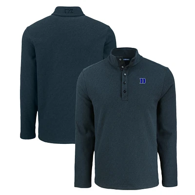 Men's Cutter & Buck Duke Blue Devils Hunts Point Eco Textured Fleece Recycled Half-Snap Sweatshirt