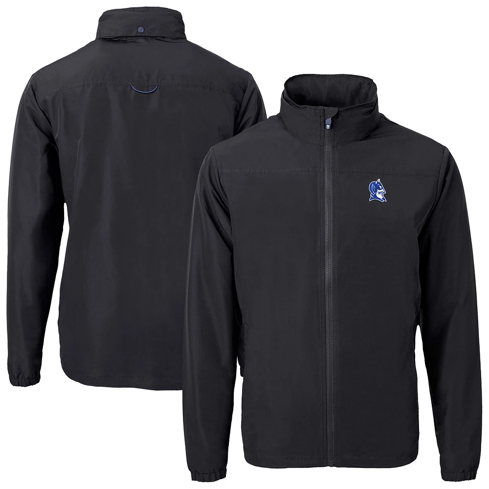 Men's Cutter & Buck Black Duke Blue Devils Charter Eco Recycled Full-Zip Jacket