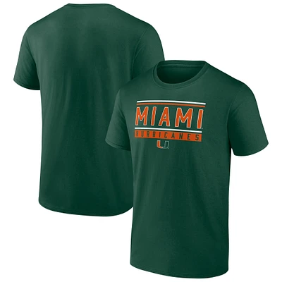 Men's Fanatics Green Miami Hurricanes Fundamentals Stripe and Block T-Shirt