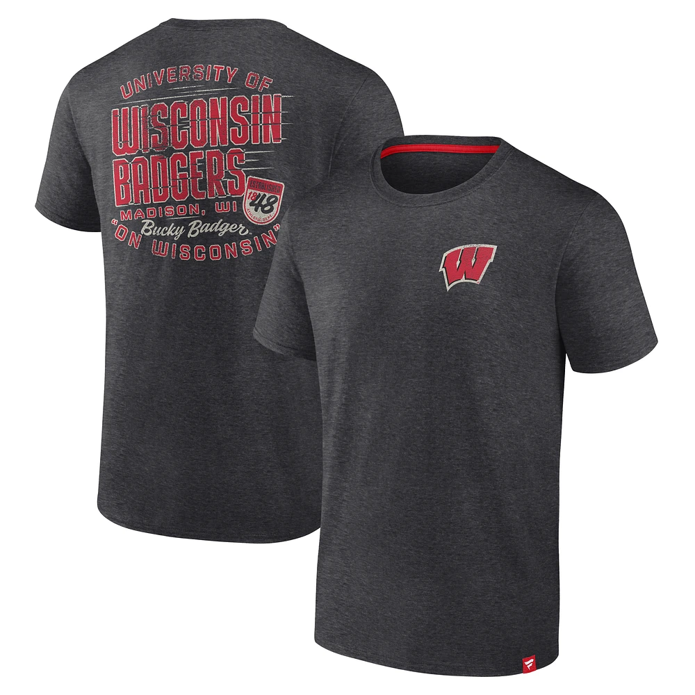 Men's Fanatics Heather Charcoal Wisconsin Badgers Iconic T-Shirt