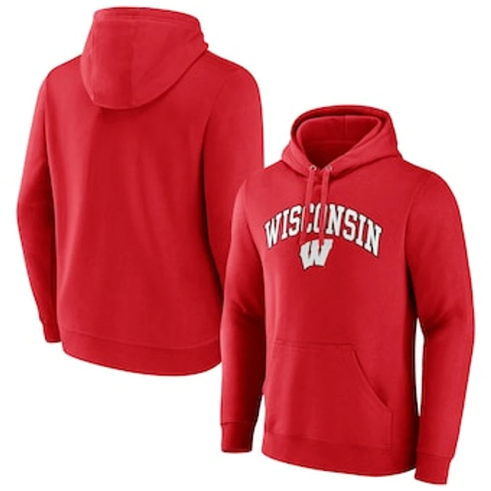 Men's Fanatics Red Wisconsin Badgers Arched Logo Pullover Hoodie