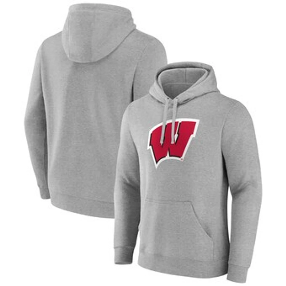 Men's Fanatics  Gray Wisconsin Badgers Primary Logo Pullover Hoodie