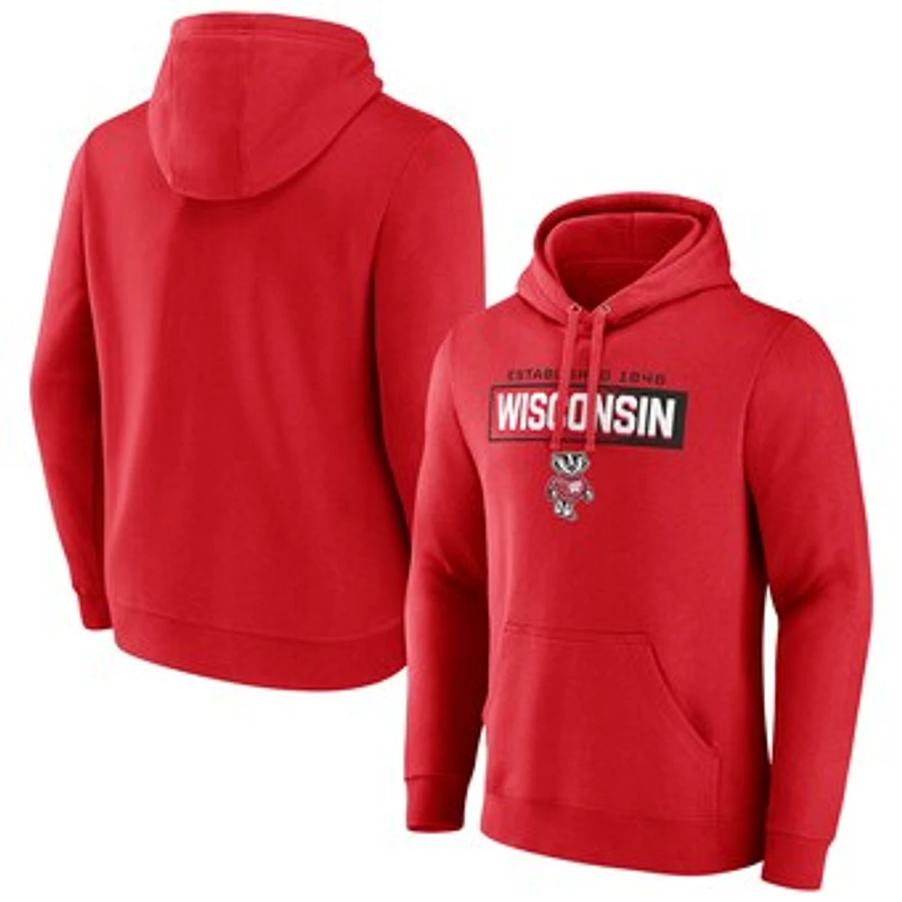 Men's Fanatics  Red Wisconsin Badgers Iconic Fleece Down The Field Pullover Hoodie