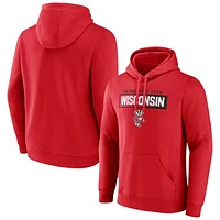 Men's Fanatics  Red Wisconsin Badgers Iconic Fleece Down The Field Pullover Hoodie