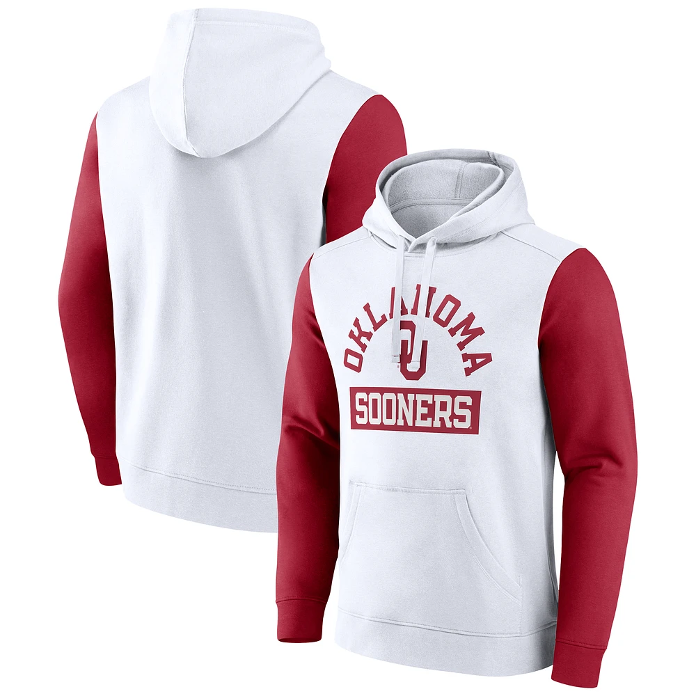 Men's Fanatics White Oklahoma Sooners Extra Point Colorblock Fleece Pullover Hoodie