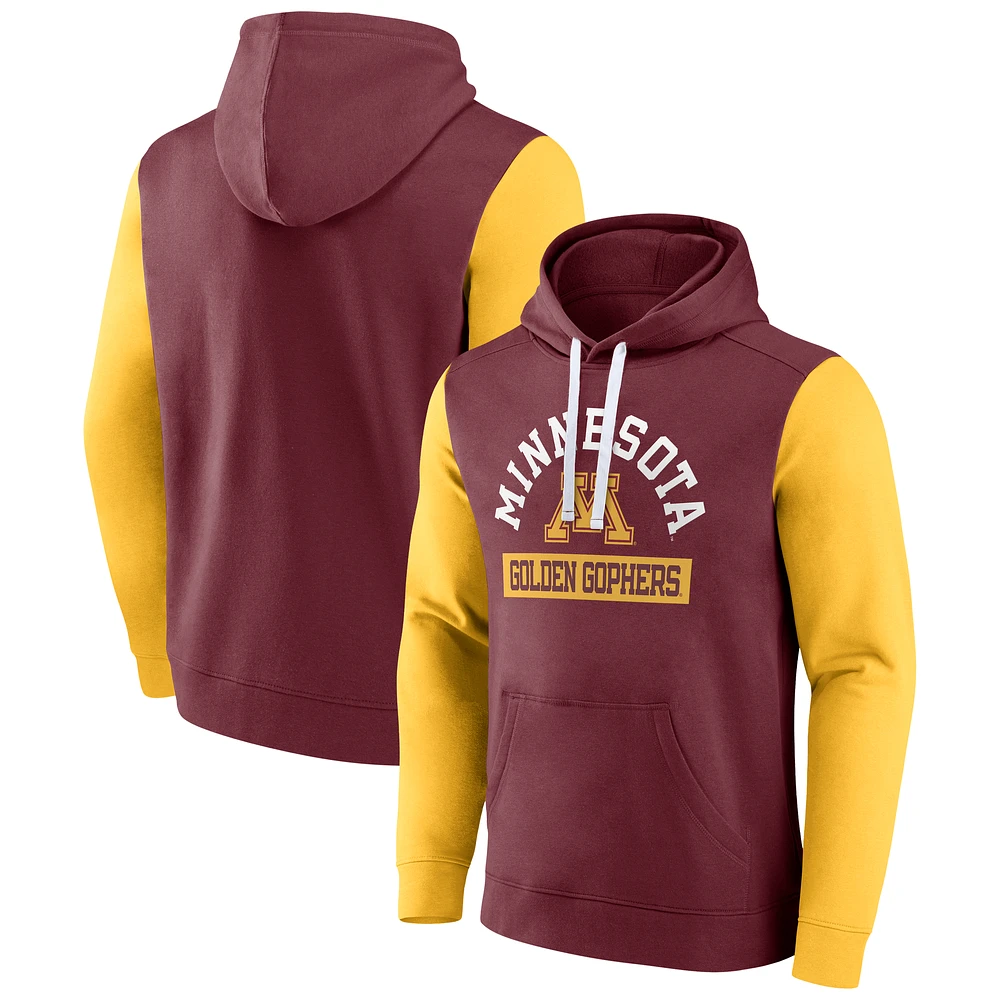 Men's Fanatics Maroon Minnesota Golden Gophers Extra Point Colorblock Fleece Pullover Hoodie