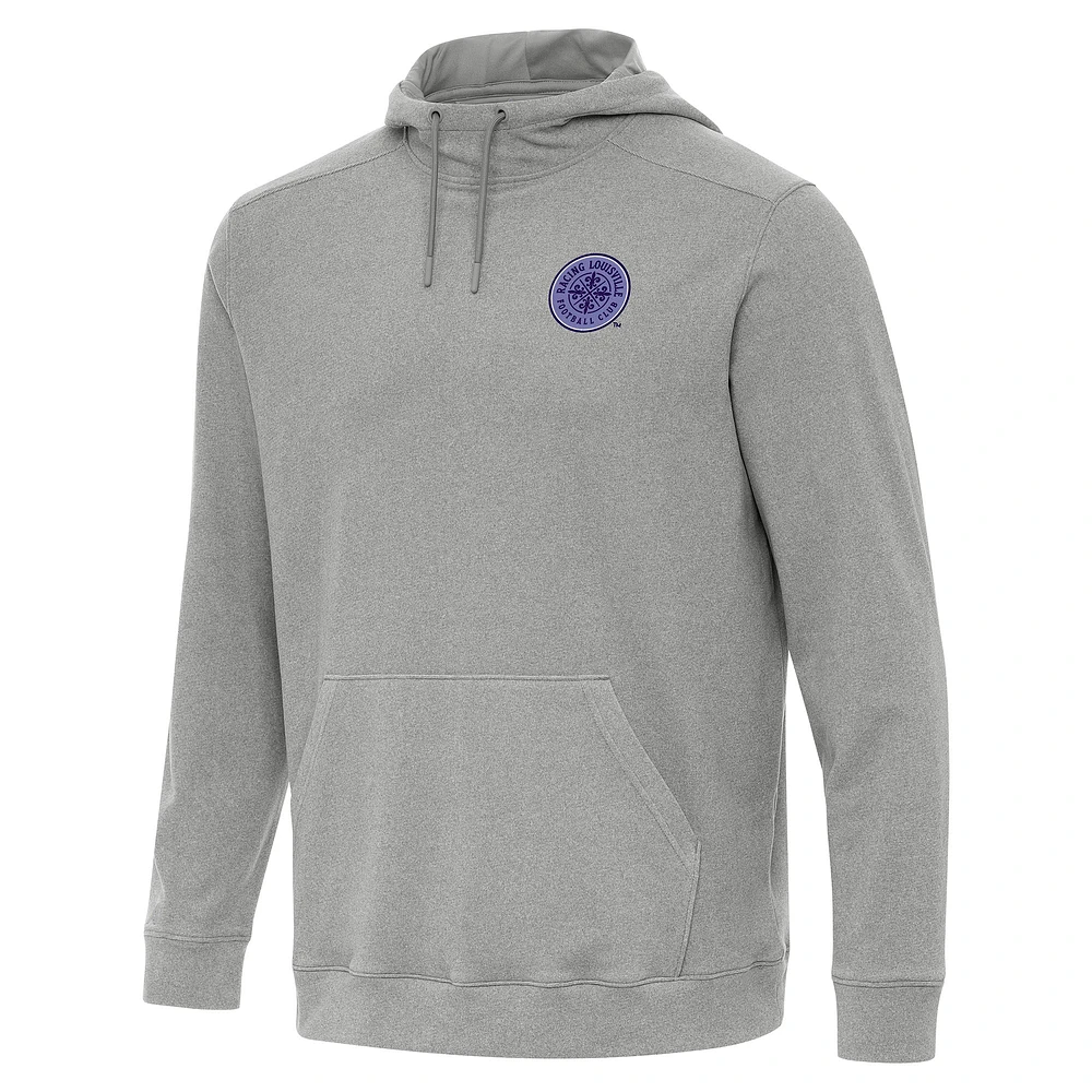 Men's Antigua Heather Gray Racing Louisville FC Cloud Pullover Hoodie