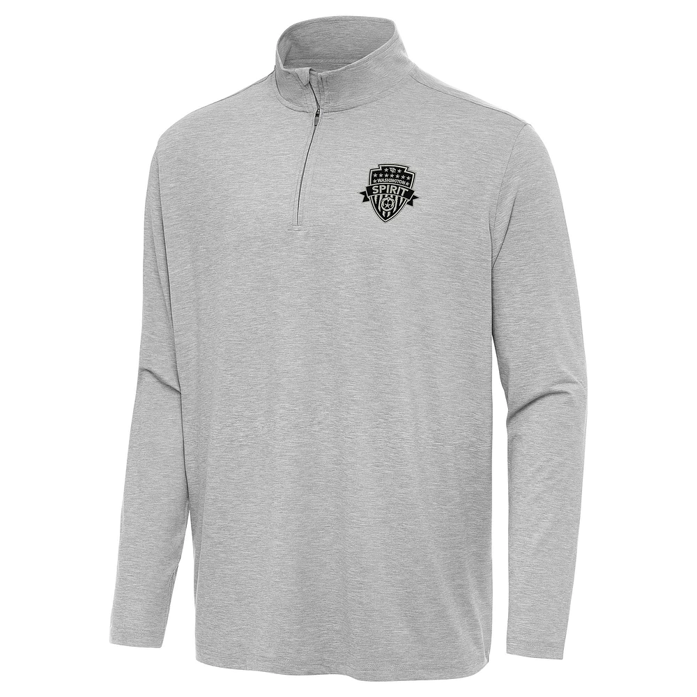 Men's Antigua Heather Gray Washington Spirit Hunk Quarter-Zip Pullover Top