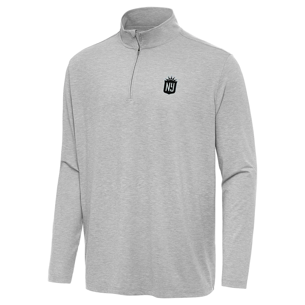 Men's Antigua Heather Gray NJ/NY Gotham FC Hunk Quarter-Zip Pullover Top