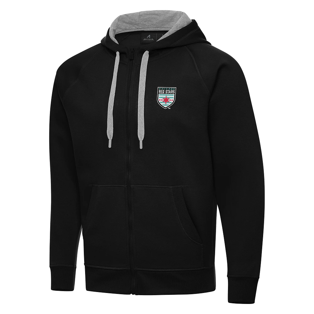 Men's Antigua Black Chicago Red Stars Victory Full-Zip Hoodie